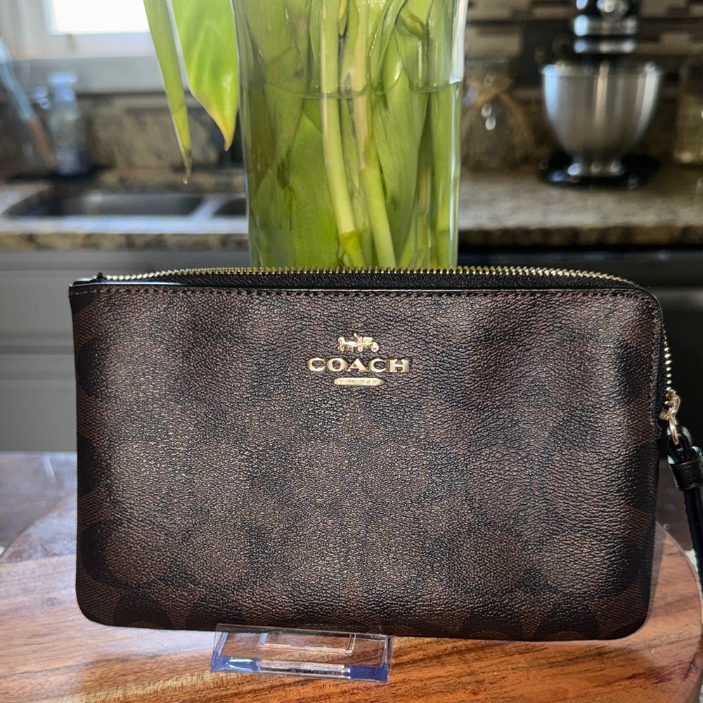 NWT Coach Dark Brown Zip Wristlet